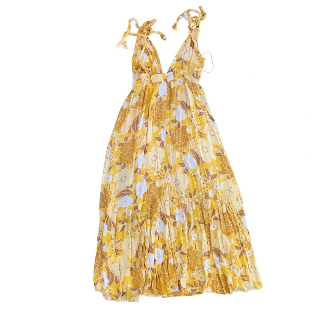 Abercrombie Tie Shoulder Maxi in Yellow Floral size Small
